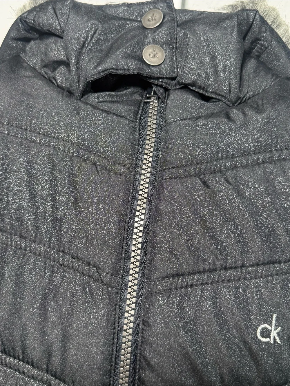 Calvin Klein Jeans Girls Size M 8/10 Black Shimmer Hooded Long Puffer Coat